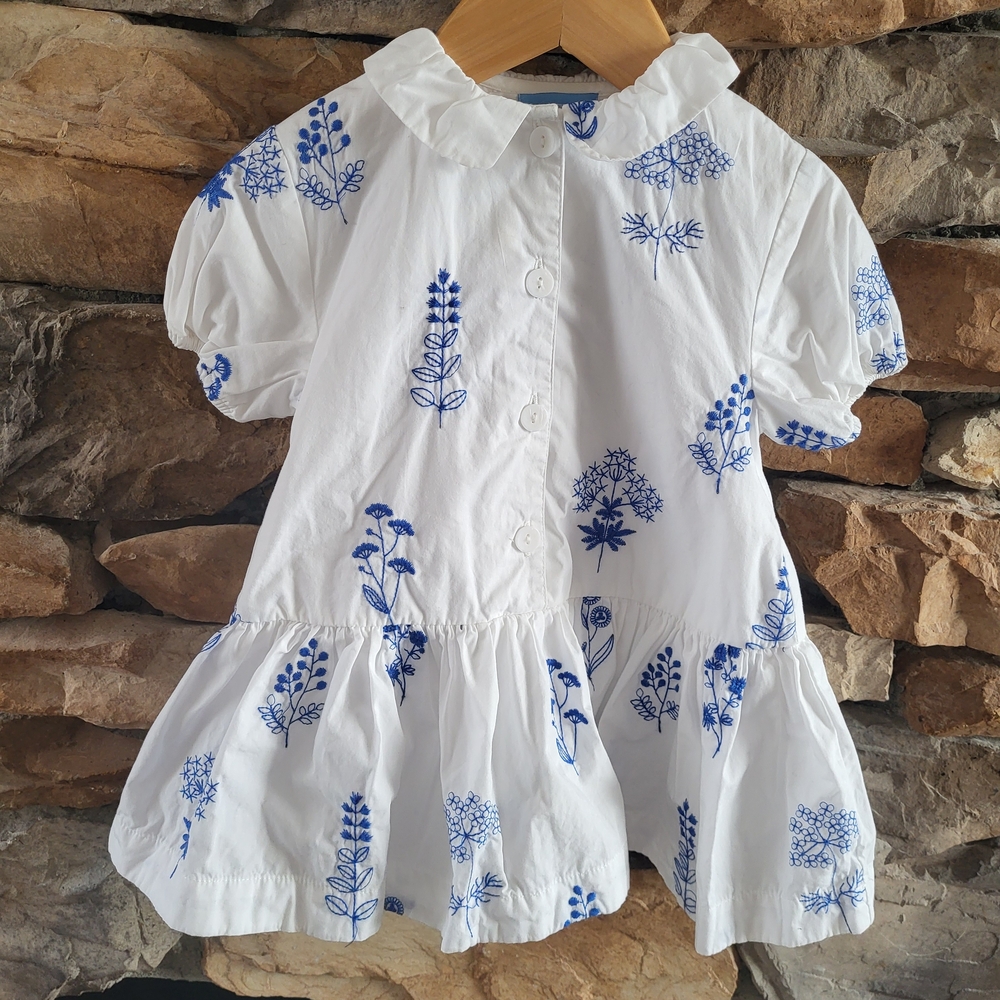 White Dress with Blue Floral Print